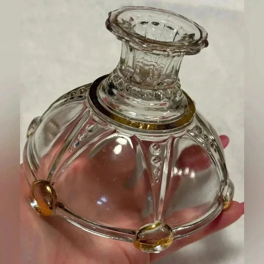 MCM Gold Trim Candleholder Candlestick Glass Beaded - Picture 7 of 9